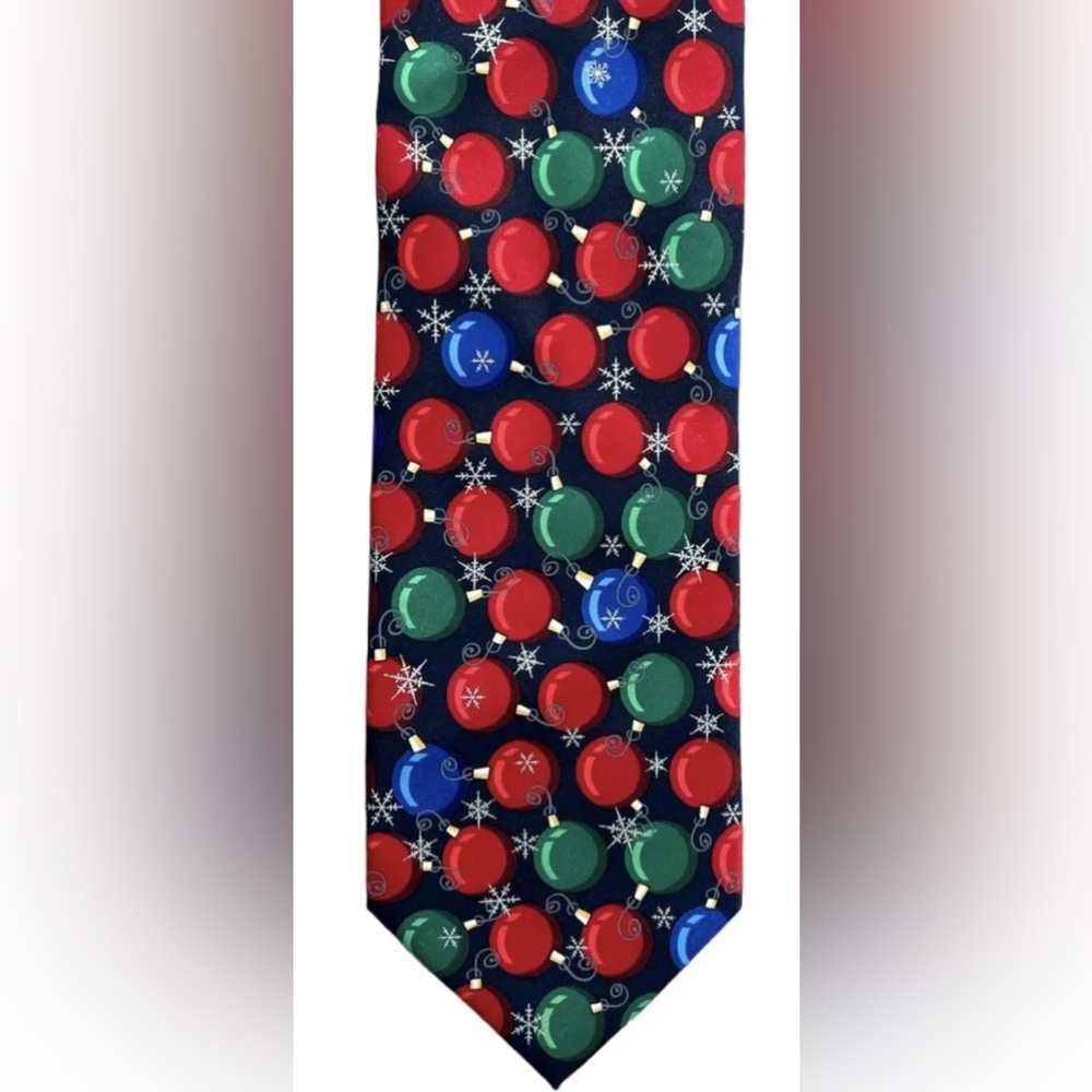 Men's Christmas Tie With Ornaments and Snowflakes Yule Tie Greetings Brand